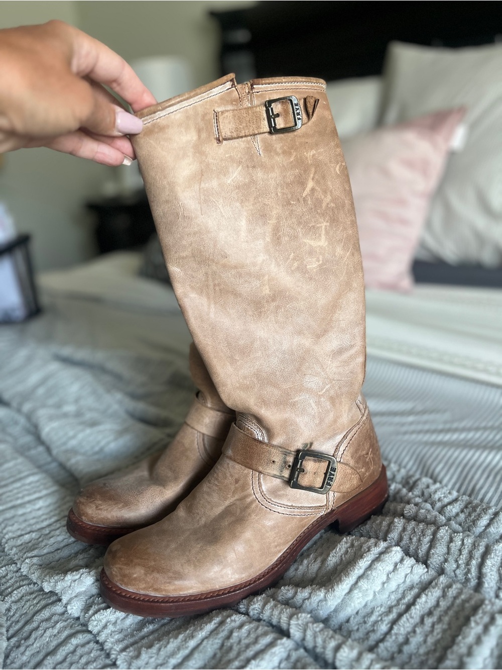 Frye Light Brown Leather Buckle Ankle Boots - Picture 2 of 3